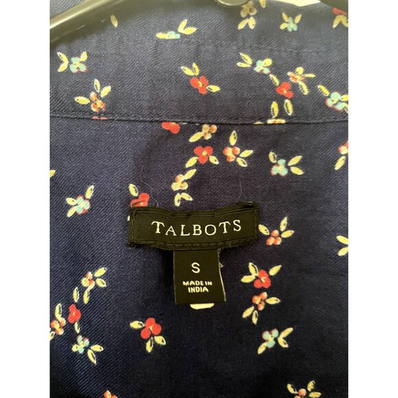 Talbots Long Sleeve Casual Tunic Button Shirt Navy Floral Size S 100% Cotton - Picture 3 of 6